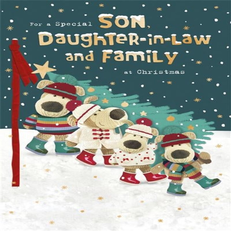 image 1 of Boofles Carrying Tree Son & Daughter In Law & Family Christmas Card