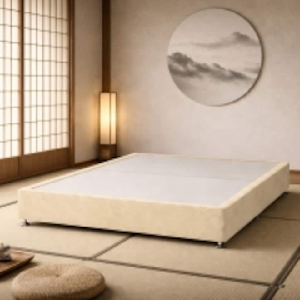 image 1 of Kyoto Low Platform Divan Bed 5FT Kingsize Cream Plush Velvet