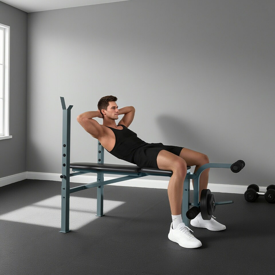 image 1 of HOMCOM Adjustable Multi Gym Weight Bench Barbell Stand Chest Leg Abs Training