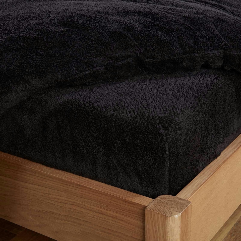 OHS 25cm Deep Fitted Soft Teddy Fleece Thermal Warm Bed Sheet, King - Black