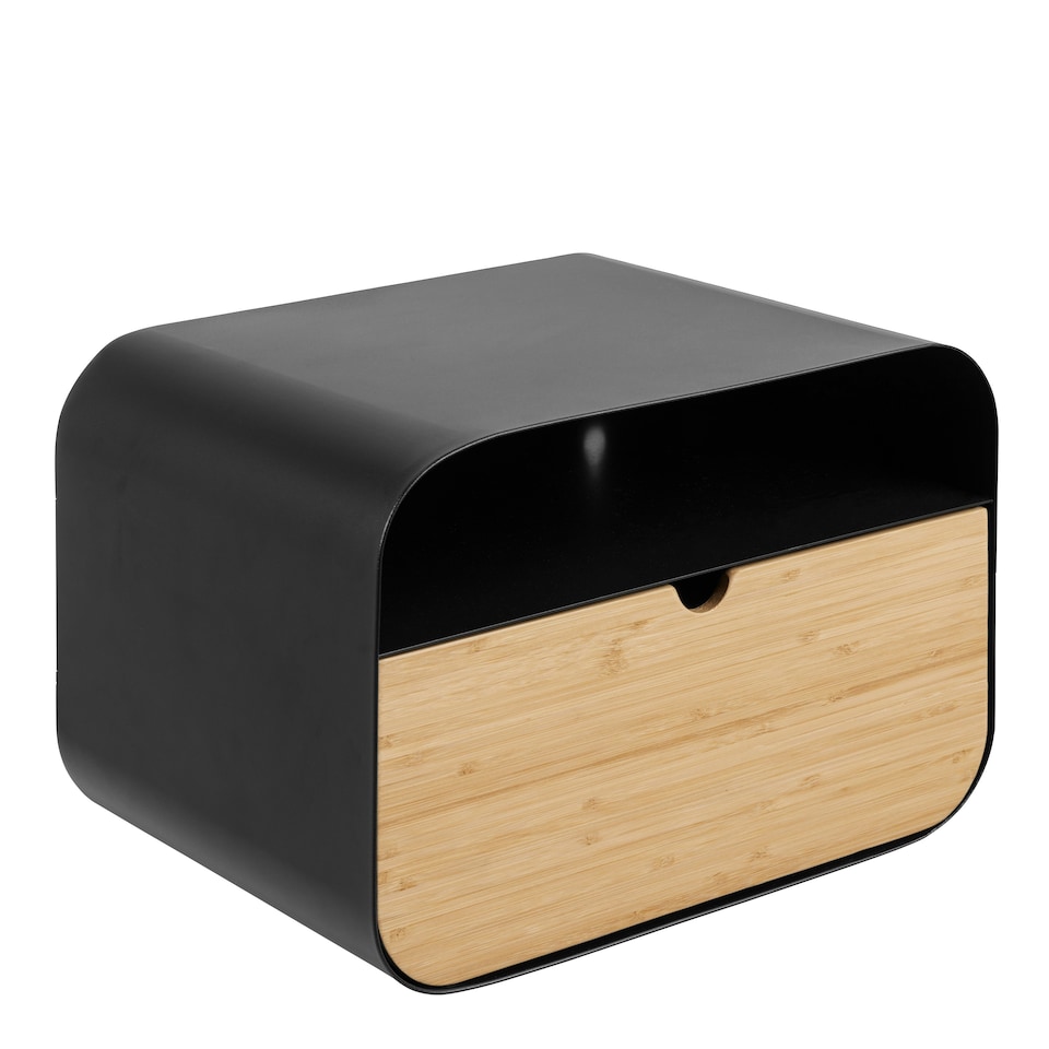 image 1 of Joliet Wallmounted Bedside Table in Black and Bamboo