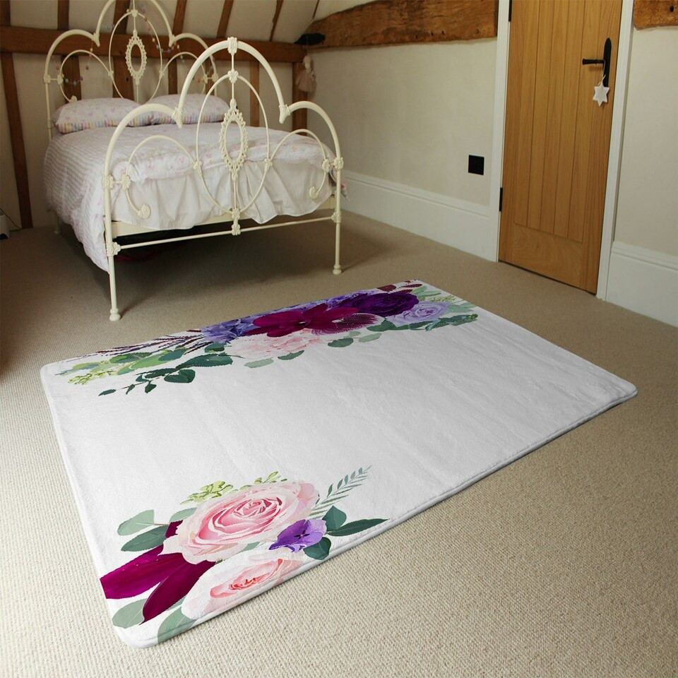 image 1 of Pink & Purple Roses (Rug) Multi | Large: 140x200cm