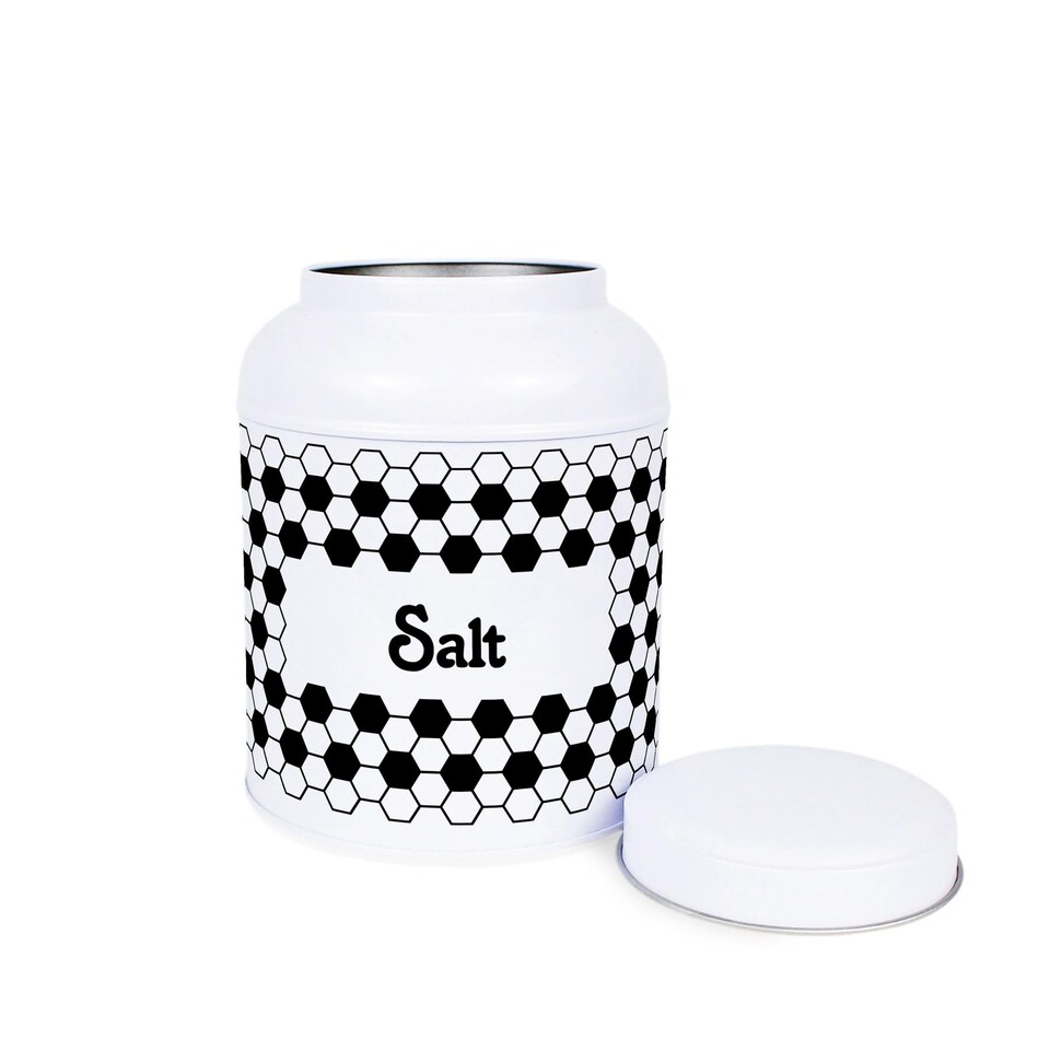 image 1 of Hexagon Tiles Salt Canister - Small Domed Lid Kitchen Storage Jar