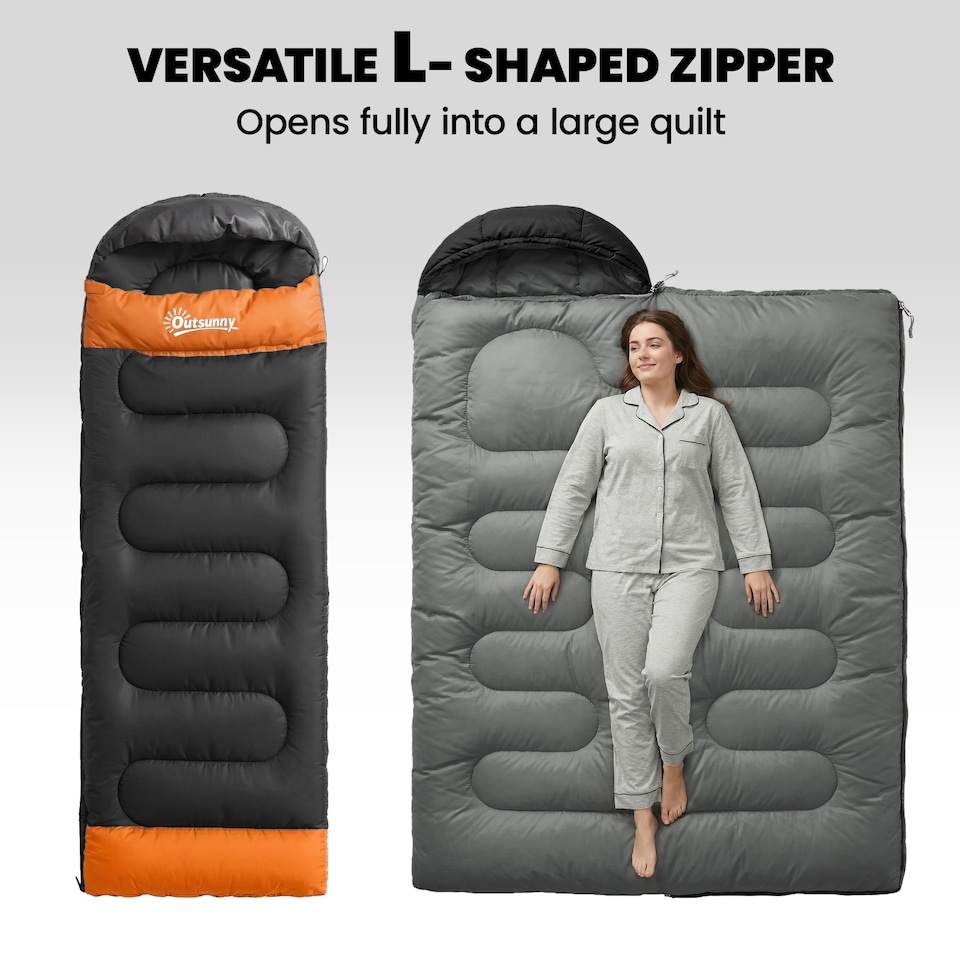 image 1 of Outsunny Sleeping Bag for Adults, Lightweight & Compact Sleeping Bag | Grey | Grey | 215 x 75 x 10 cm