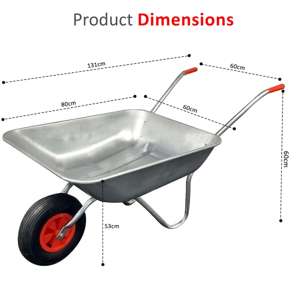 image 1 of Heavy Duty 65L Galvanised Metal Wheelbarrow Home Garden Cart or Tyre - 100Kg