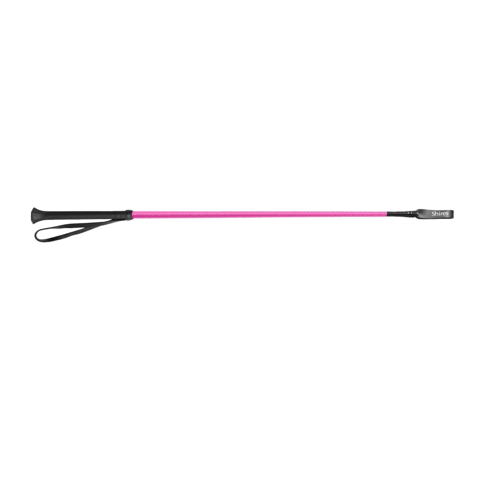 image 1 of Shires Threaded Leather Horse Riding Whip - Raspberry - 26in