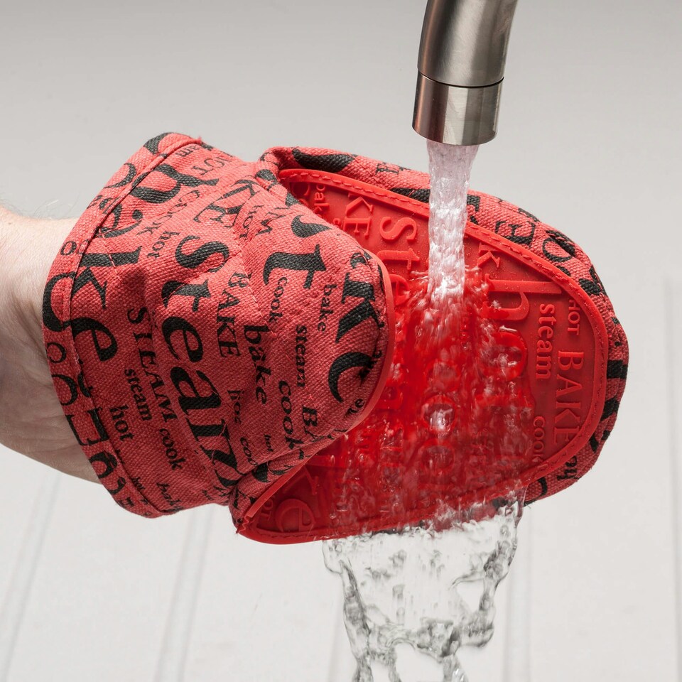image 1 of Silicone Hot Grab Mini Oven Mitt, Hot Print Orange