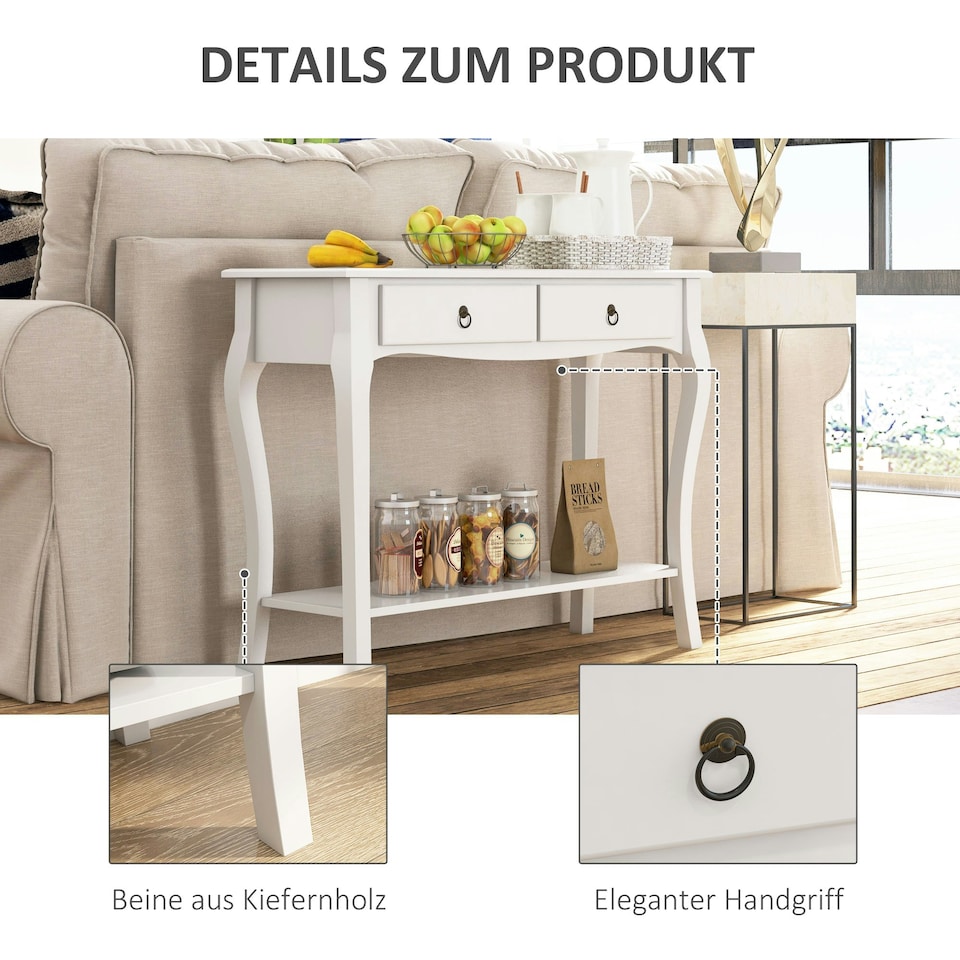 image 1 of HOMCOM Console Table Sofa Side Desk with Storage Shelves Drawers for Entryway White