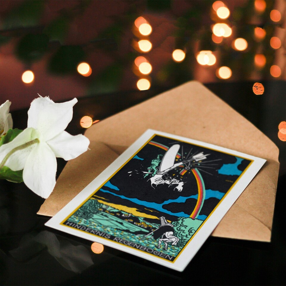 image 1 of Moriz Jung Art Card Rainbow Obstacle Plane Crash Painting