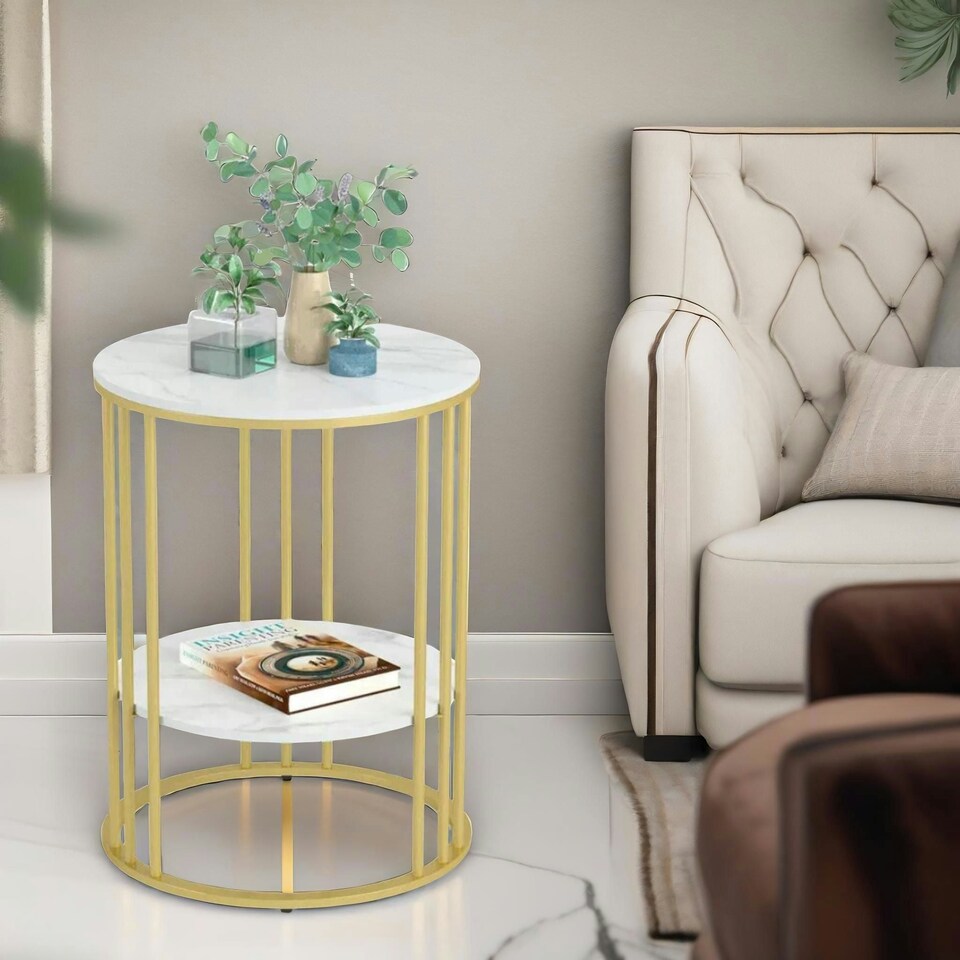 image 1 of 2 Tier Marble Coffee Table Gold Gold