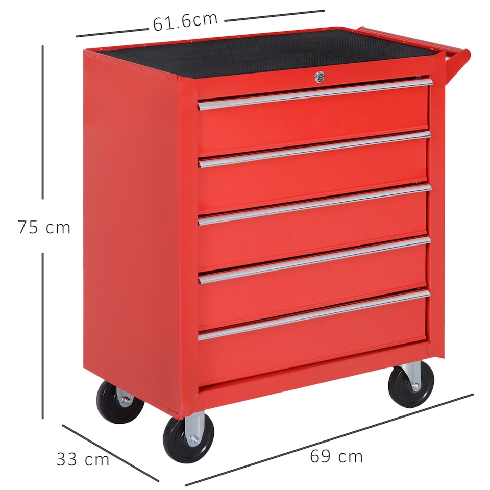 image 1 of DURHAND Roller Tool Cabinet Stoarge Box 5 Drawers Garage Workshop Chest Red
