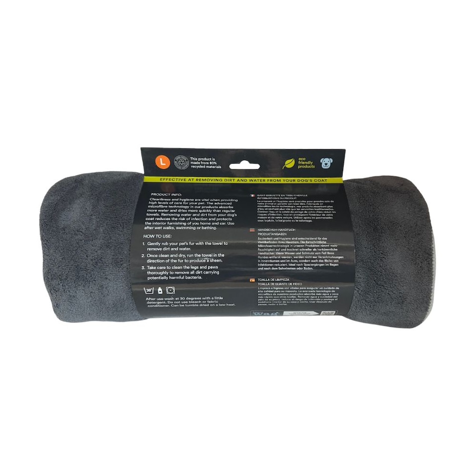 image 1 of Henry Wag Grey Pet Microfibre Cleaning Towel Size Large