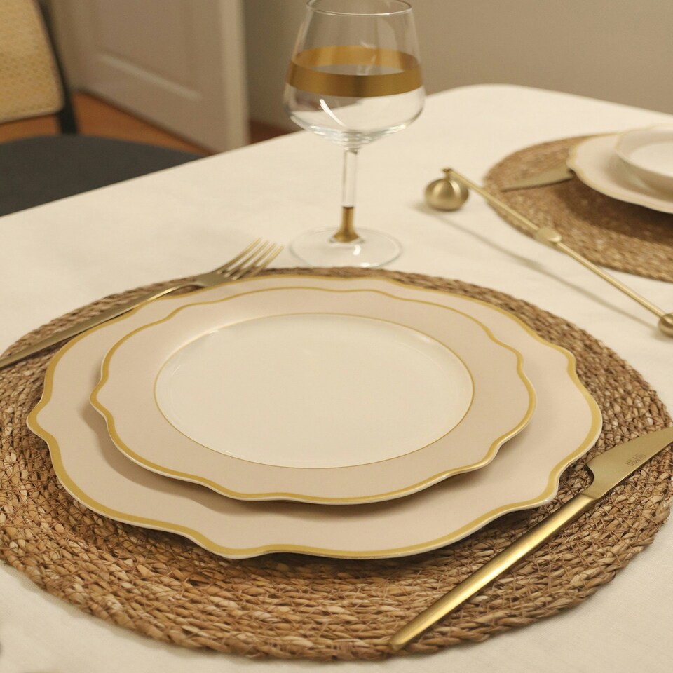 image 1 of Jaswely Collection Porcelain Dinner Plates, Set of 6 (Sand Beige)