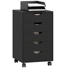 HOMCOM 5 Drawer Filing Cabinet, Vertical Under Desk File Storage with Wheels for Home Office, Black