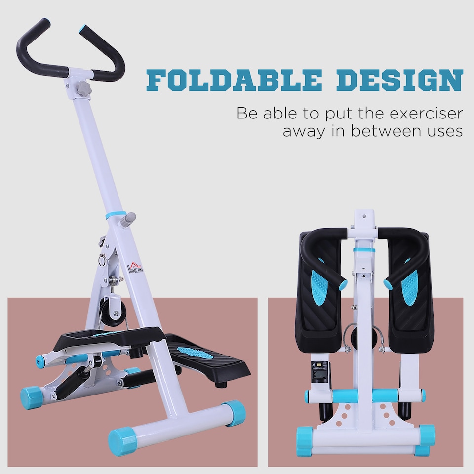 image 1 of HOMCOM Foldable Stepper Adjustable Step Machine with Handlebar LCD Display, White
