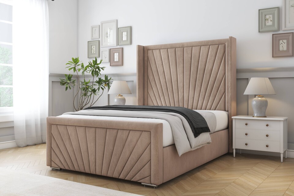 image 1 of Sloomy Rutherford Mink Naples Bed Frame With Mattress With 50"  Upholstered Wingback Headboard 4'6 Double