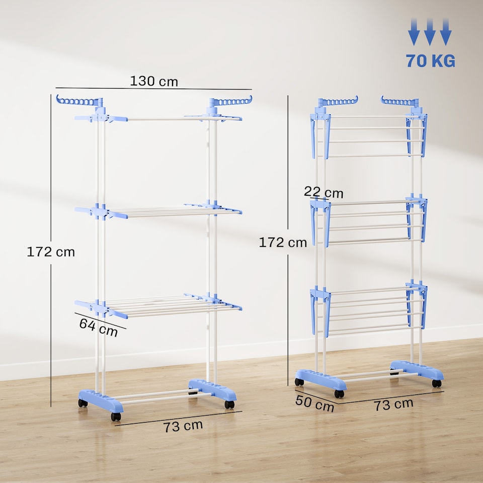 image 1 of HOMCOM Foldable Clothes Drying Rack Steel Garment Dryer with Casters Blue