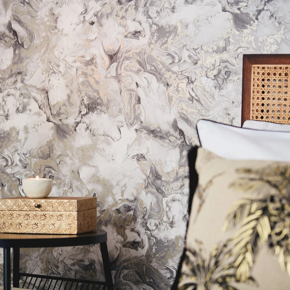 image 1 of Liquid Marble Wallpaper in Grey and Gold | Grey | Grey And Gold | 53cm x 10m