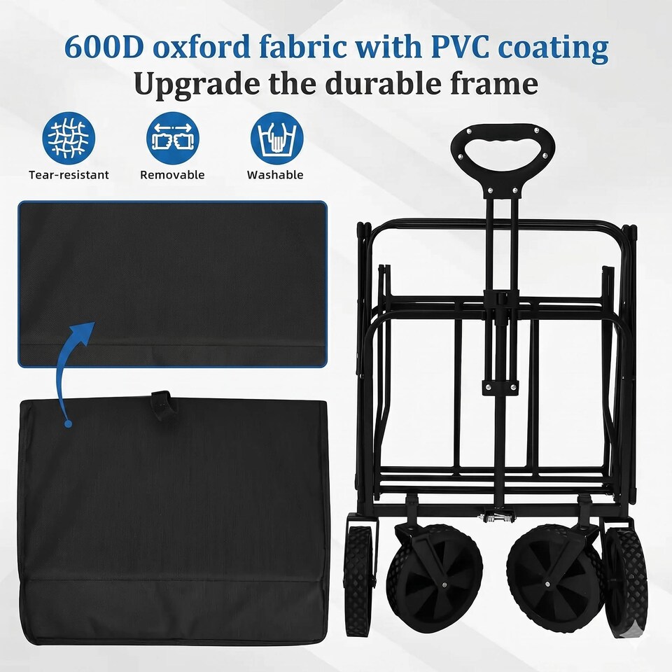 image 1 of Foldable Wagon Cart with Adjustable Handle for Camping Shopping