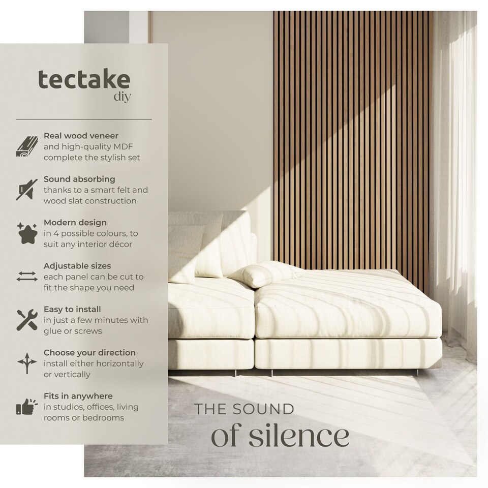 image 1 of Acoustic Wall Panels with Wood Veneer Slats, Thick Felt and Easy to Install | Brown | oak | 120 x 60 x 120 cm | 4