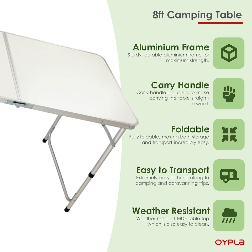 image 1 of 8ft Folding Outdoor Camping Kitchen Extending Work Top Table | White