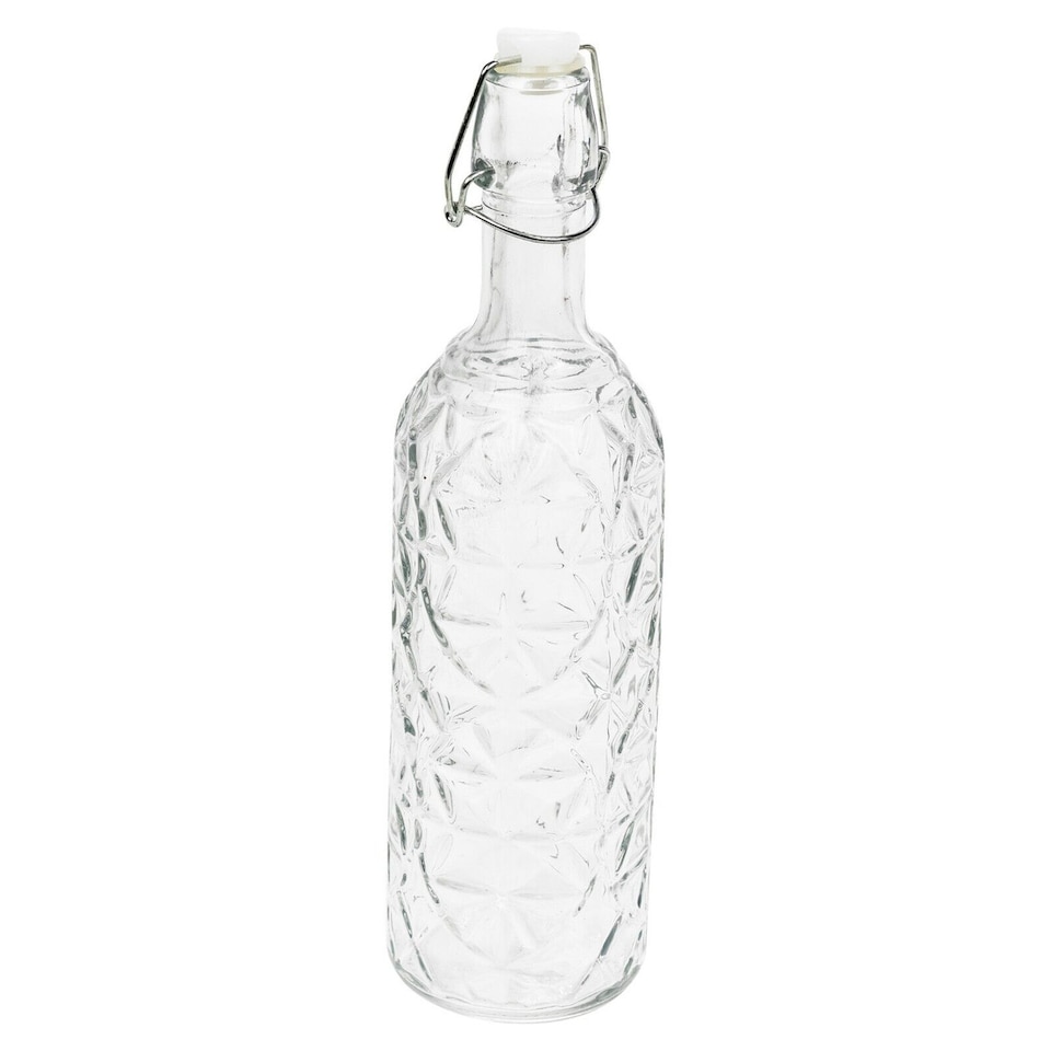 image 1 of 720ml Clear Cut Glass Reusable Clip Top Storage Bottle | Clear | 1