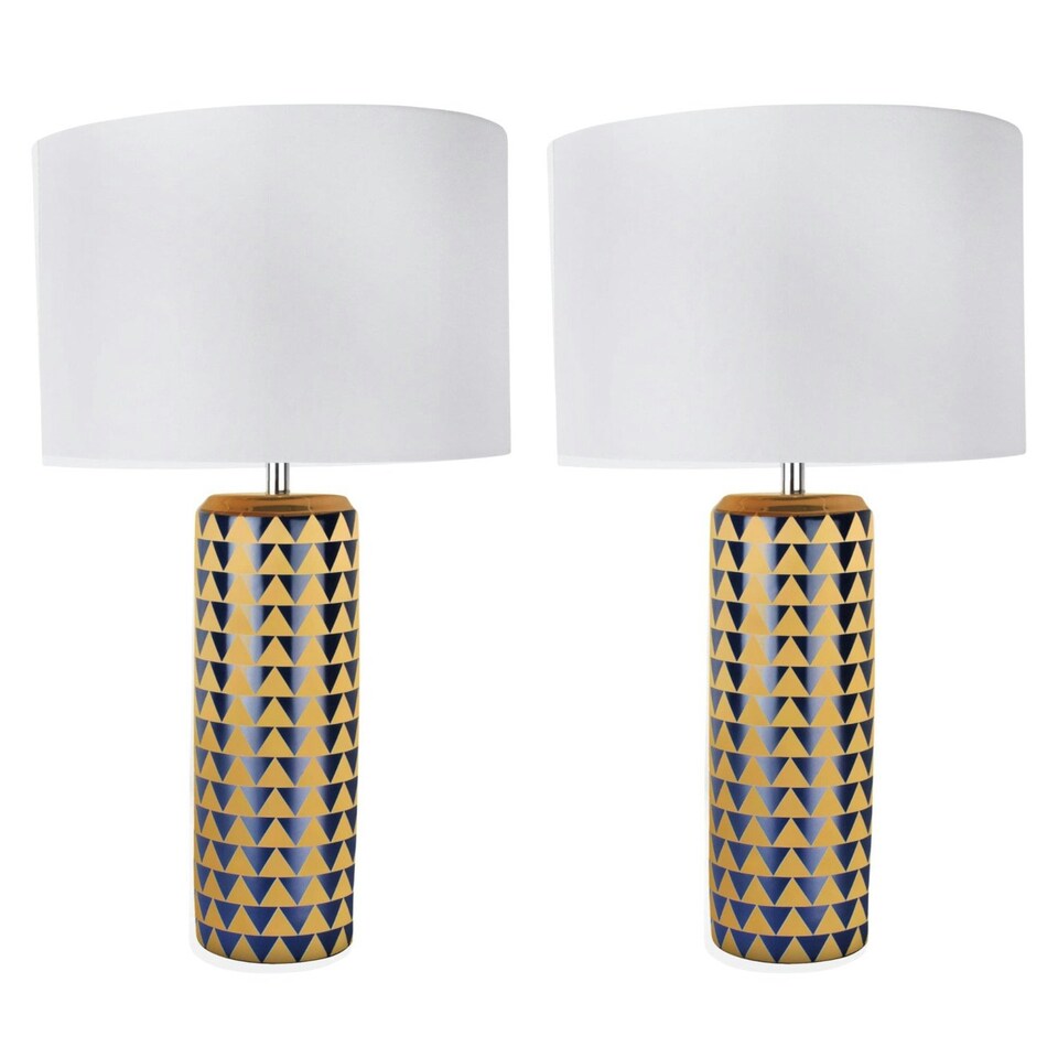image 1 of First Choice Lighting Set of 2 Navy Blue and Gold Ceramic 52cm Table Lamps Blue | White