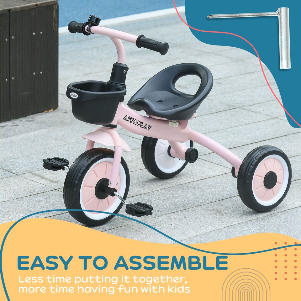 image 1 of AIYAPLAY Trike With Adjustable Seat Basket, Kids Tricycle for 2-5 Years Old, Pink