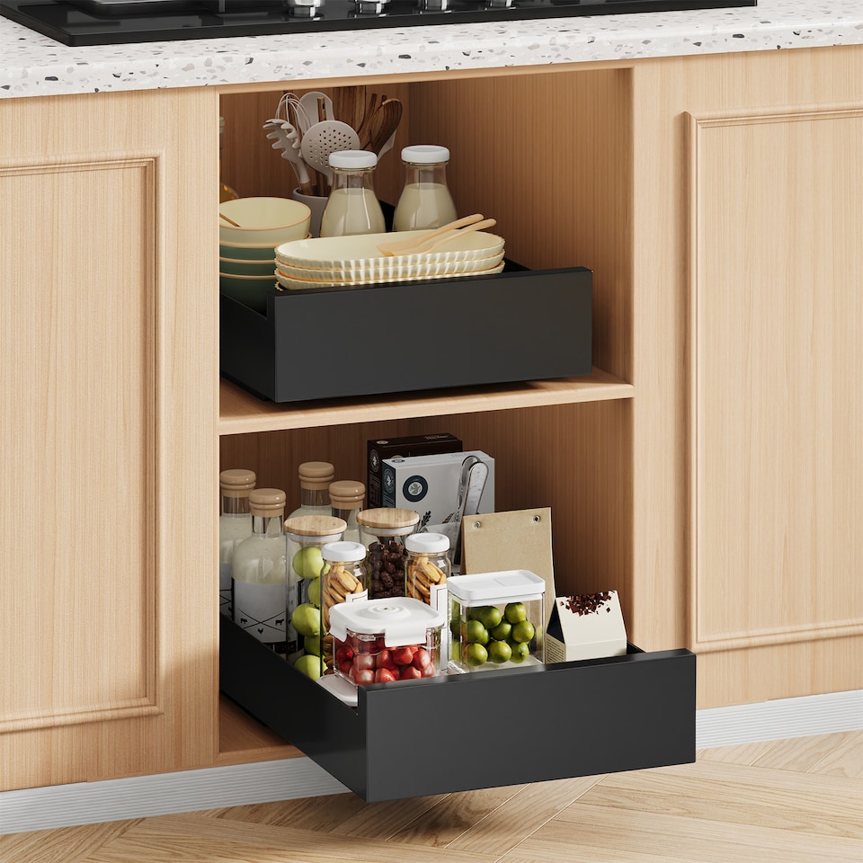 image 1 of Living and Home No-Drill Pull-Out Cabinet Organizer Drawer,35cm W | Black