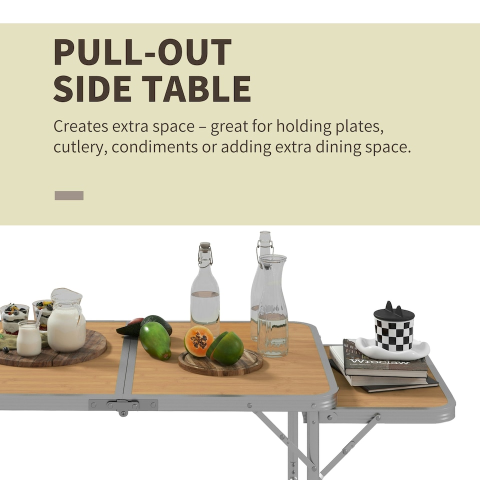 image 1 of Outsunny 3ft Aluminium Picnic Table w/Side Desktop Outdoor BBQ Party Portable