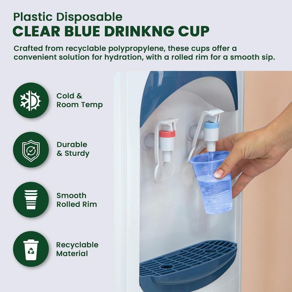 image 1 of ECONX 7oz Disposable Blue Vending Water Cooler Drinking Cups Plastic Strong Drinking Glasses 100pc