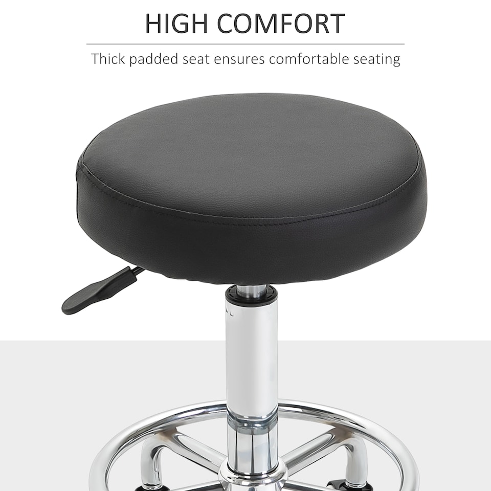 image 1 of Vinsetto Round Rolling Stool, PU Leather Height Adjustable Stool Chair with Wheels and Swivel Seat for Salon, Massage, Spa, Home Kitchen, Black