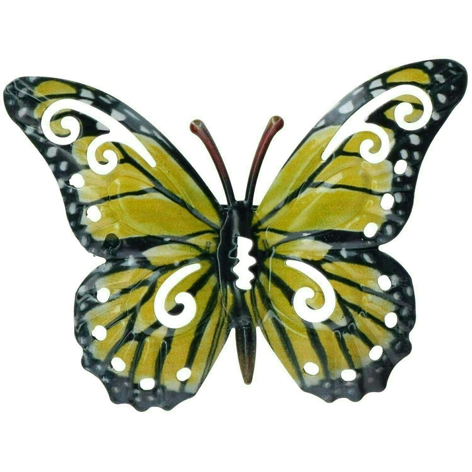 image 1 of Set of 4 Yellow Small Metal Butterflies Garden/Home Wall Art Ornament