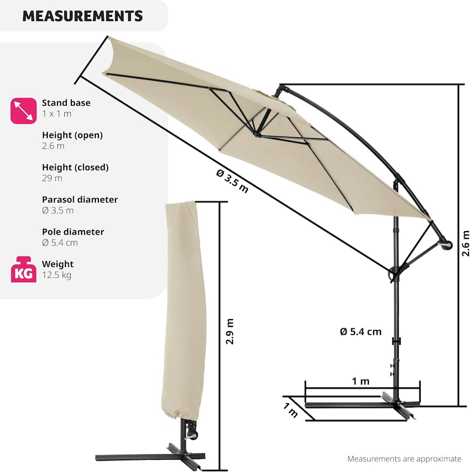 image 1 of Parasol Ciccio - 350 cm, cantilever garden shade, adjustable tilt angle, with protective cover Cream | Beige