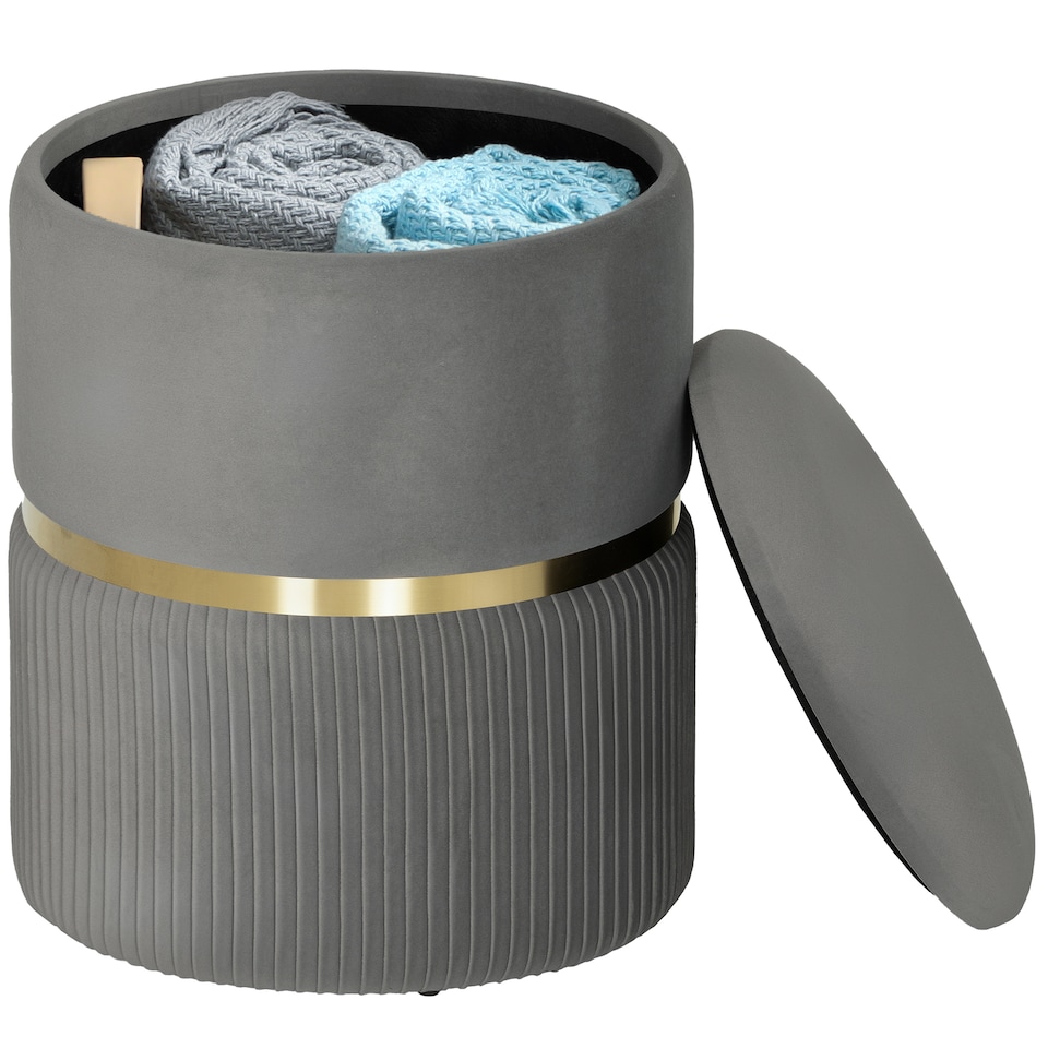image 1 of HOMCOM Round Pouffe Storage Footstool with Cushioned Top Hidden Space Grey