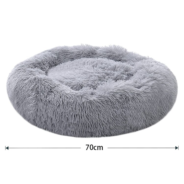 Living And Home Calming Round Donut Plush Dog Cuddler Bed - Light Grey