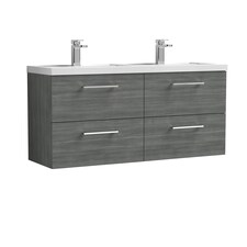 Level 1200mm Wall Hung 4Drawer 2 Polymarble Basin Anthracite Woodgrain