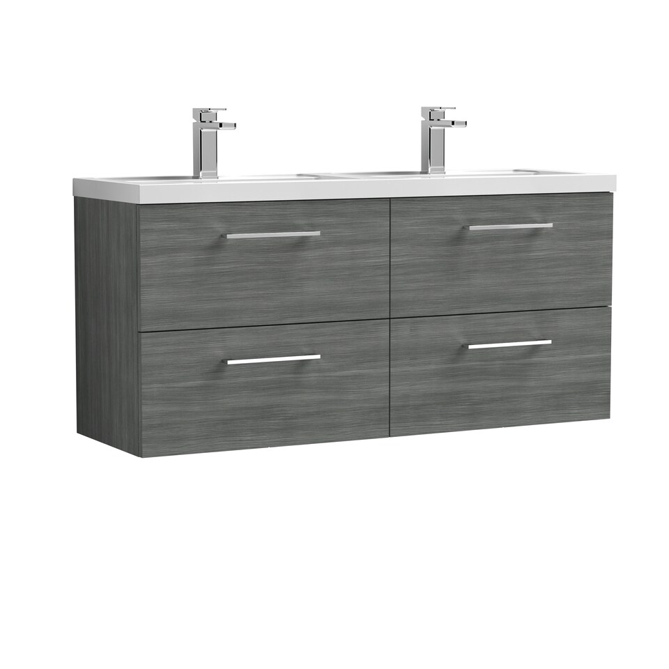 image 1 of Level 1200mm Wall Hung 4Drawer 2 Polymarble Basin Anthracite Woodgrain