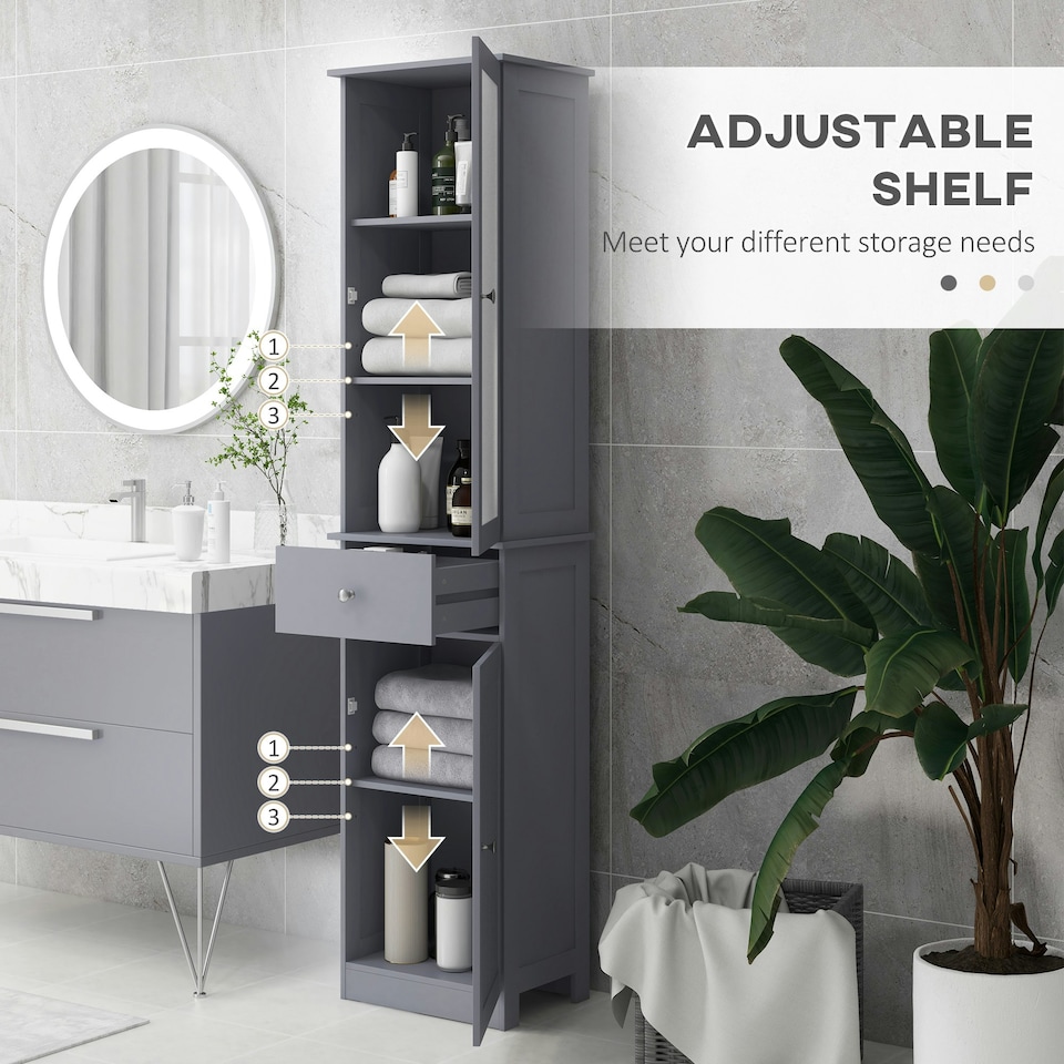 image 1 of kleankin Storage Cabinet Organizer Tower with Shelves & Drawer, Grey