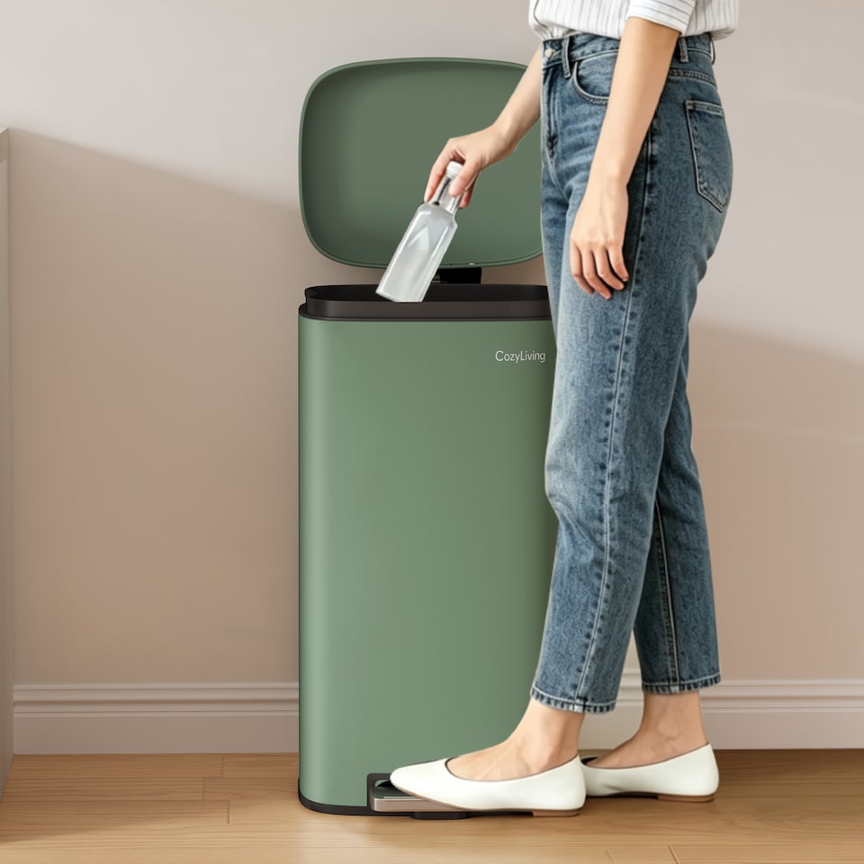image 1 of 50L Pedal Bin Kitchen & Bathroom Household Rubbish Office Waste Bin Green