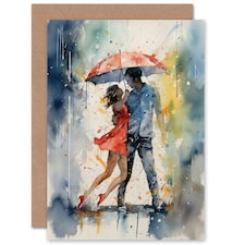 Dancing Rain Watercolour Romance Love Anniversary Valentines Day Card