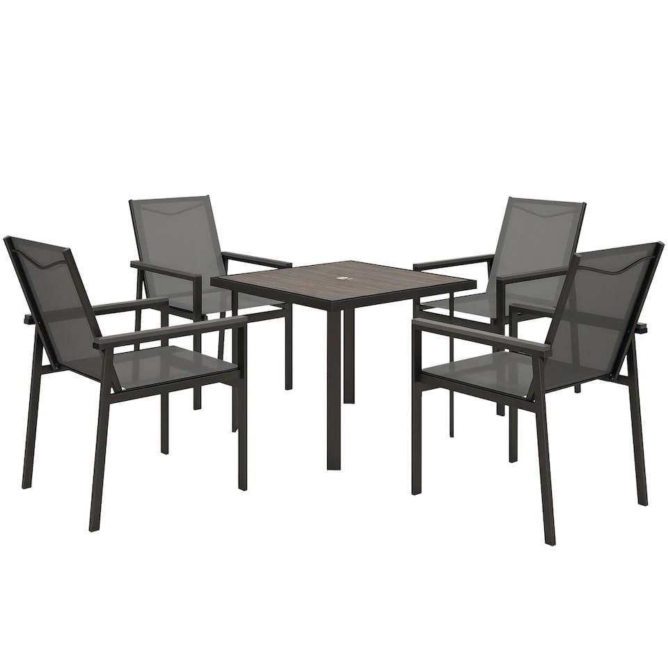 image 1 of Outsunny 5 Piece Garden Dining Set, Outdoor Table and 4 Chairs, Grey