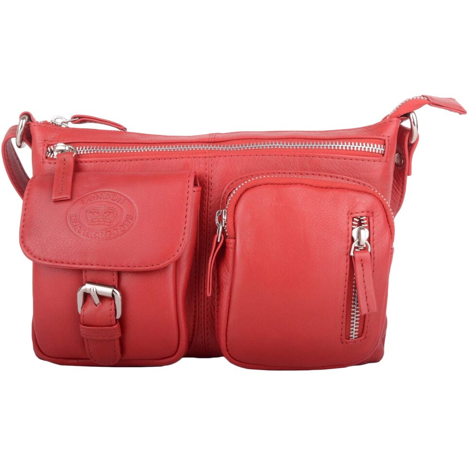image 1 of London Leathergoods Womens Smooth Genuine Leather Cross Body / Shoulder Bag | Red | Red