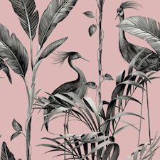 Belgravia Azzurra Leaf Wallpaper - Pink/Grey - 10m x 53cm Pink
