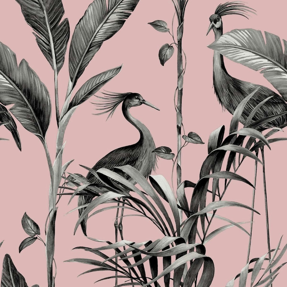 Belgravia Azzurra Leaf Wallpaper - Pink/Grey - 10m x 53cm Pink