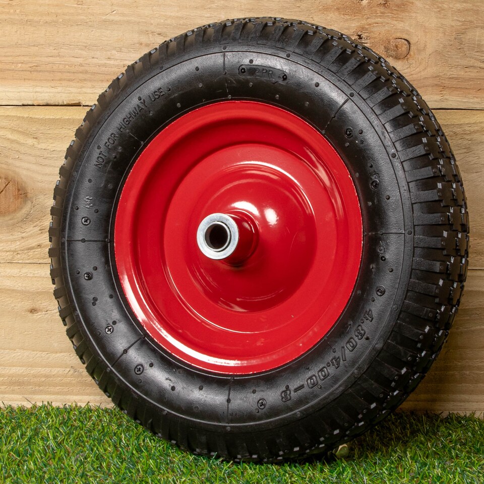 image 1 of Replacement 15" x 3.4" Pneumatic Heavy Duty Garden Wheelbarrow Wheel & Axel In Red