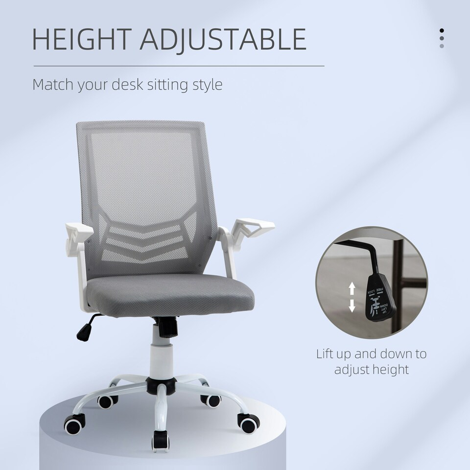 image 1 of Vinsetto Mesh Swivel Office Chair Task Computer Chair w/ Lumbar Support, Grey
