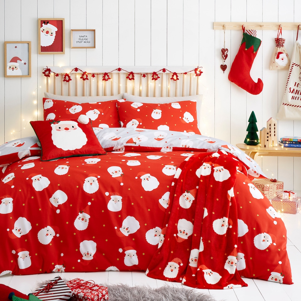 image 1 of Fusion Happy Santa Duvet Cover Set Red