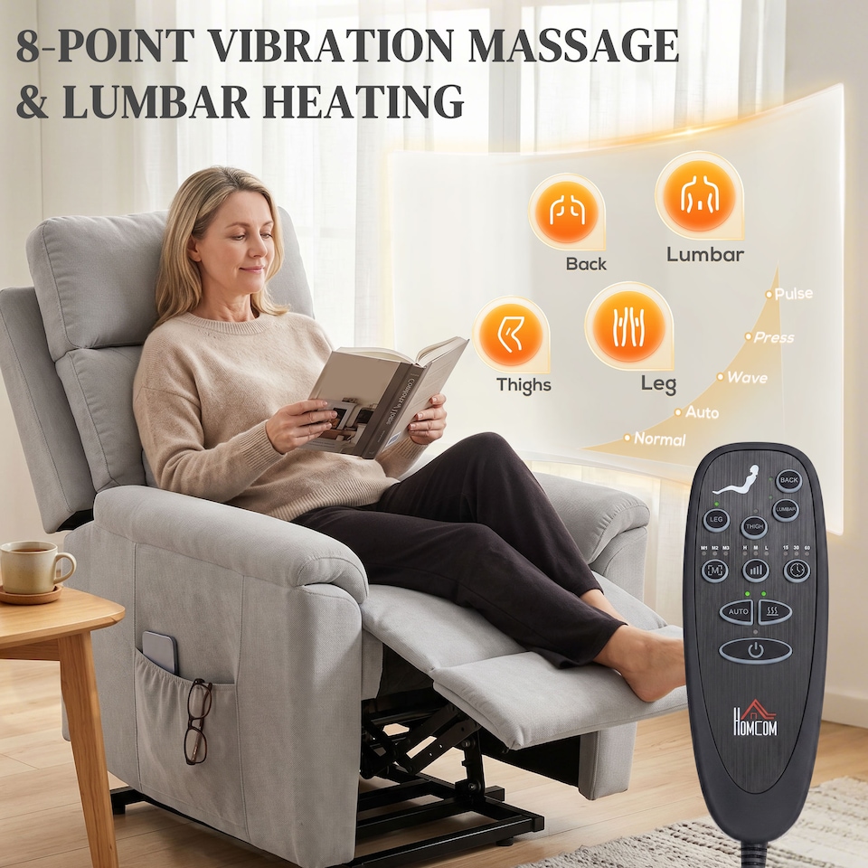 image 1 of HOMCOM Power Lift Recliner, Lift Chair with Massage and Heat, Light Grey