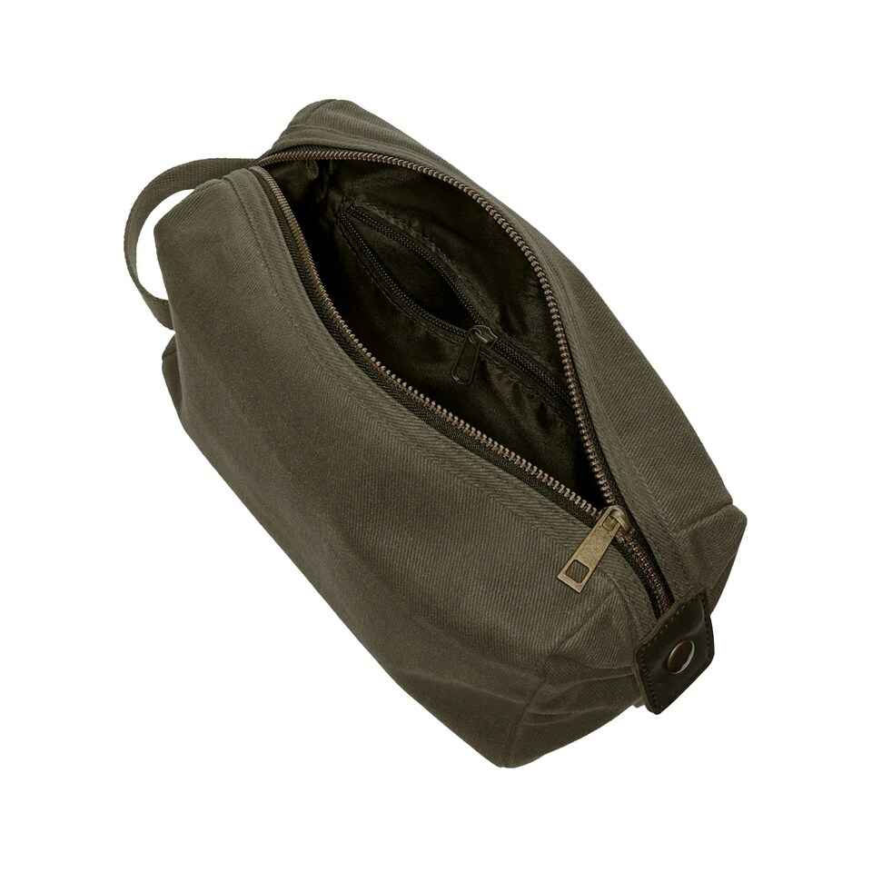 image 1 of Quadra Heritage Leather Trim Toiletry Bag - Olive Green - One Size